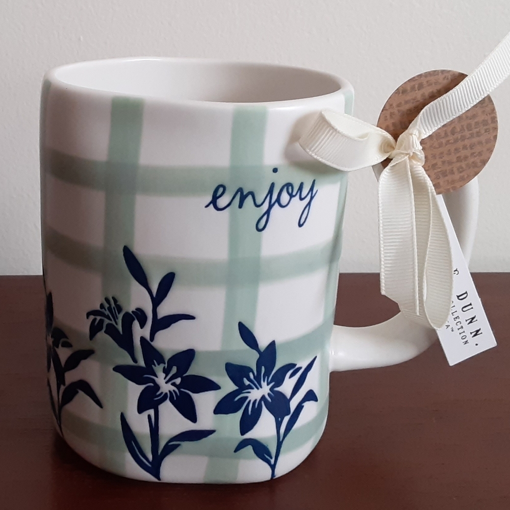 Rae Dunn Green and Blue Floral Mug - Enjoy
